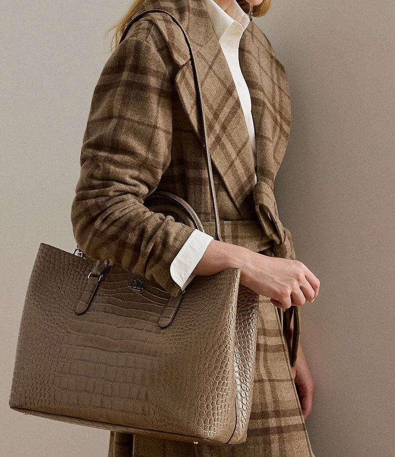 Lauren Ralph Lauren Marcy Large Crocodile Embossed Satchel Tote Bag