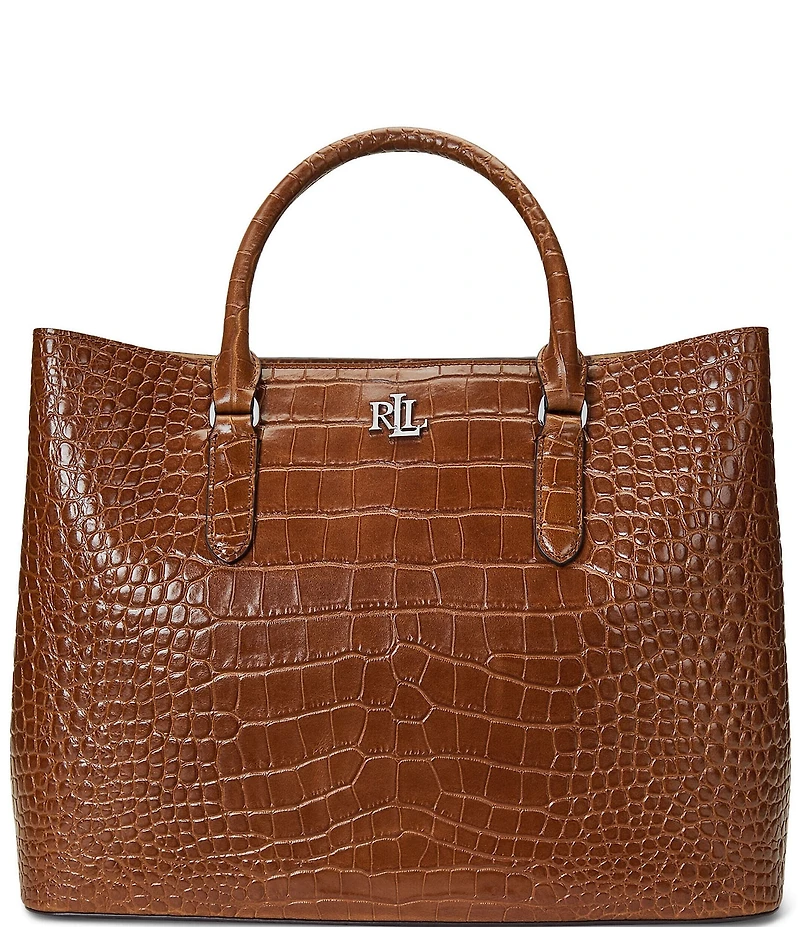Lauren Ralph Lauren Marcy Large Crocodile Embossed Satchel Tote Bag