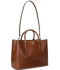 Lauren Ralph Lauren Marcy Large Crocodile Embossed Satchel Tote Bag