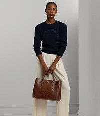 Lauren Ralph Lauren Marcy Large Crocodile Embossed Satchel Tote Bag