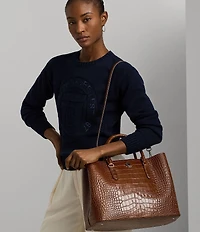 Lauren Ralph Lauren Marcy Large Crocodile Embossed Satchel Tote Bag