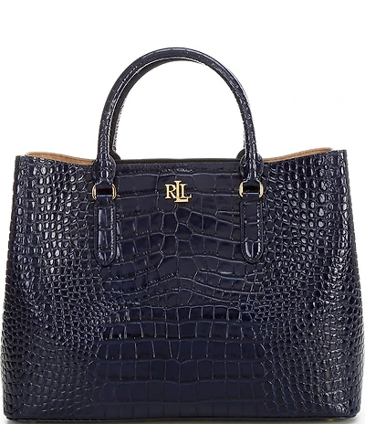 Lauren Ralph Lauren Marcy Large Crocodile Embossed Satchel Handle Bag