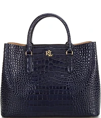 Lauren Ralph Lauren Marcy Large Crocodile Embossed Satchel Tote Bag