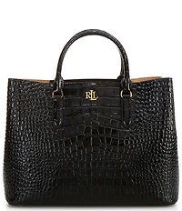 Lauren Ralph Lauren Marcy Large Crocodile Embossed Satchel Tote Bag
