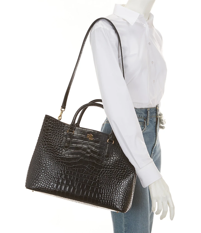 Lauren Ralph Lauren Marcy Large Crocodile Embossed Satchel Tote Bag