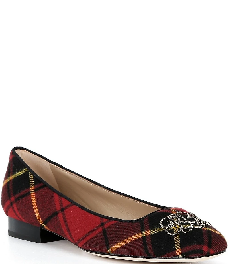 Lauren Ralph Lauren Emellie Tartan Plaid Embroidered Script Logo Ballet Flats