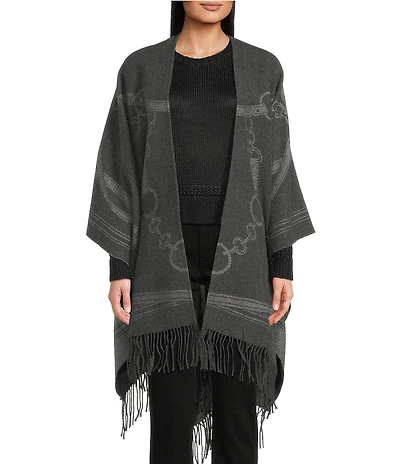 Lauren Ralph Lauren Wool Blend Equestrian Jacquard Oversized Fringed Ruana