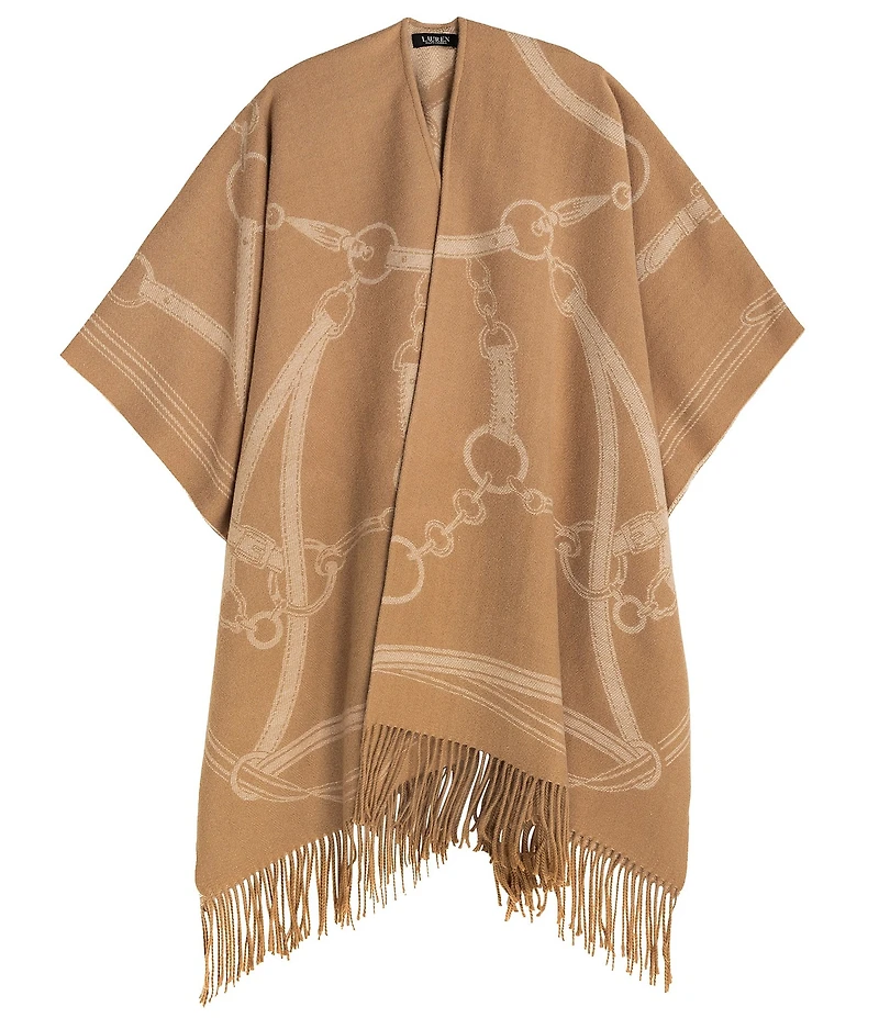 Lauren Ralph Lauren Wool Blend Equestrian Jacquard Oversized Fringed Ruana