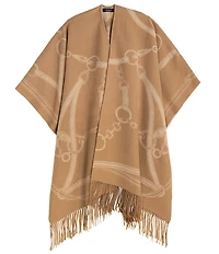 Lauren Ralph Lauren Wool Blend Equestrian Jacquard Oversized Fringed Ruana