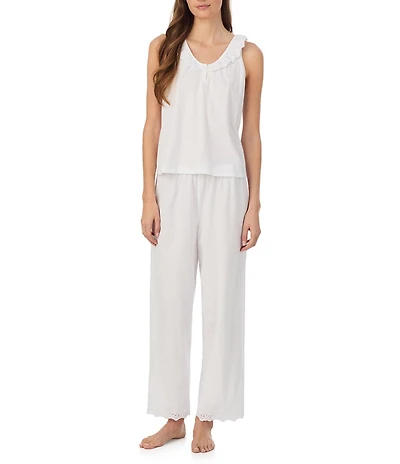 Lauren Ralph Lauren Eyelet Button Flutter Neck Ankle Pant Pajama Set