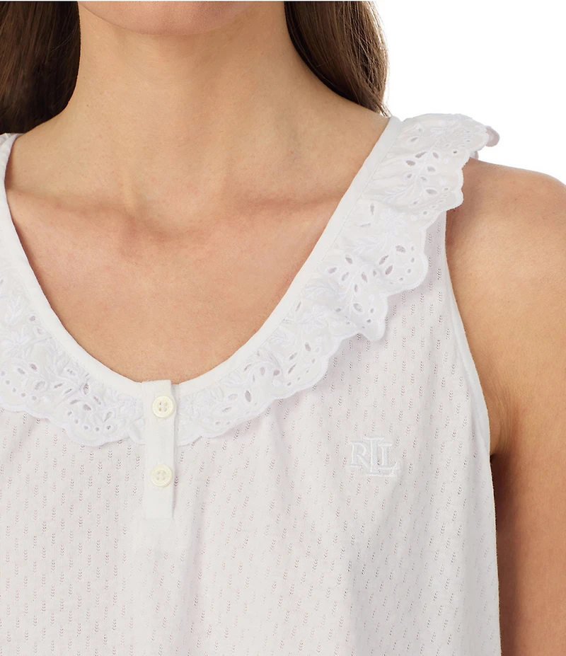 Lauren Ralph Lauren Eyelet Button Flutter Neck Ankle Pant Pajama Set