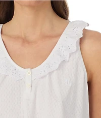 Lauren Ralph Lauren Eyelet Button Flutter Neck Ankle Pant Pajama Set