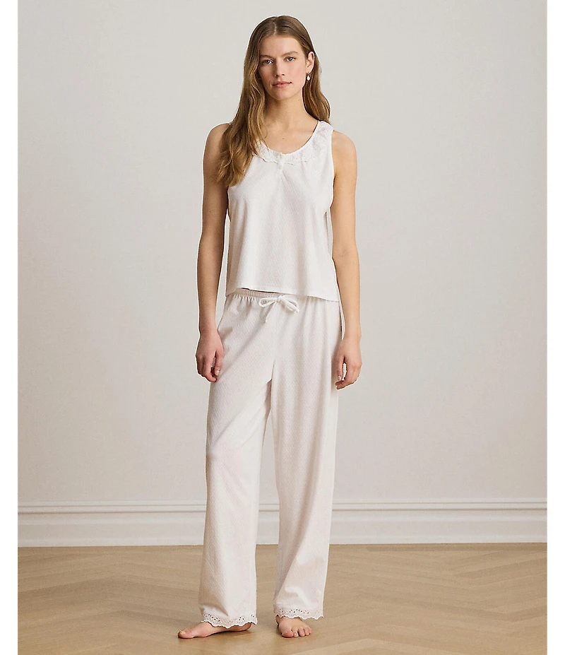 Lauren Ralph Lauren Eyelet Button Flutter Neck Ankle Pant Pajama Set