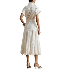Lauren Ralph Lauren Eyelet Embroidery Spread Collar Short Sleeve Tiered A-Line Shirt Dress