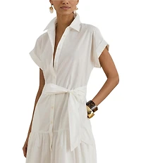 Lauren Ralph Lauren Eyelet Embroidery Spread Collar Short Sleeve Tiered A-Line Shirt Dress