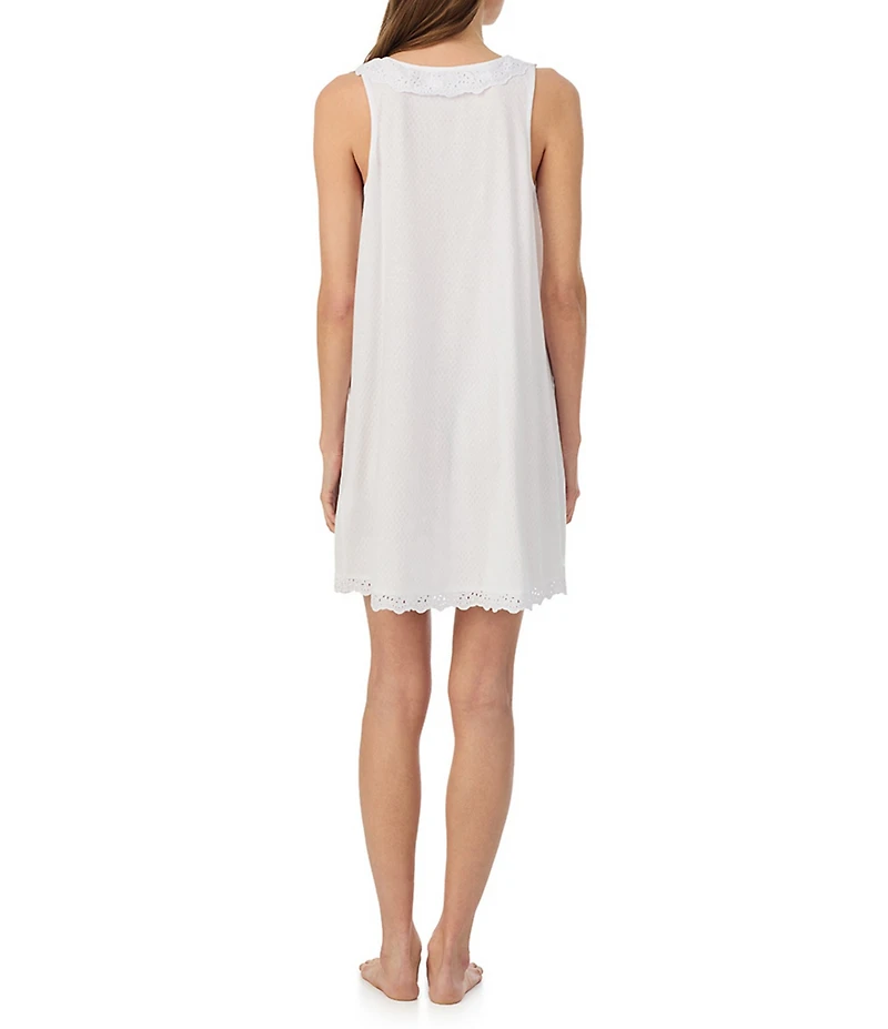 Lauren Ralph Lauren Eyelet Sleeveless Flutter Neck Knit Nightgown