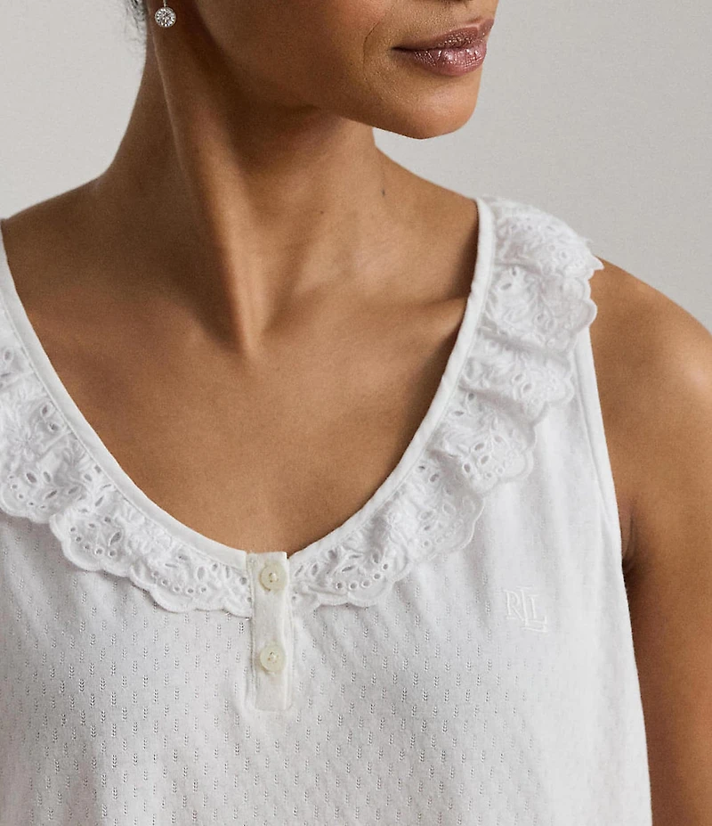 Lauren Ralph Lauren Eyelet Sleeveless Flutter Neck Knit Nightgown