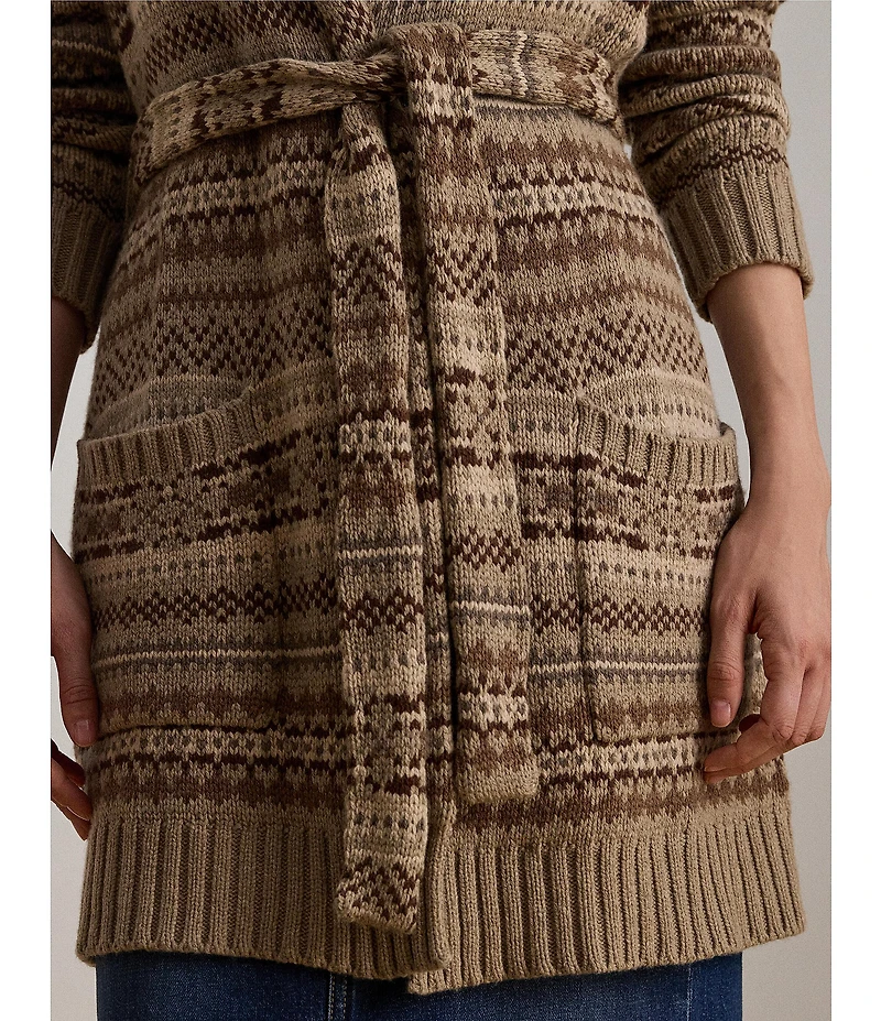 Lauren Ralph Lauren Fair Isle Belted Wool Blend Cardigan