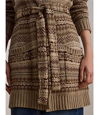Lauren Ralph Lauren Fair Isle Belted Wool Blend Cardigan