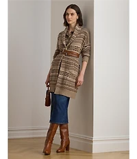Lauren Ralph Lauren Fair Isle Belted Wool Blend Cardigan