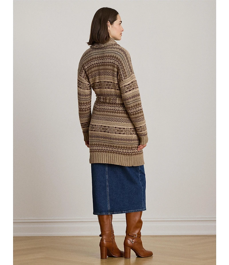 Lauren Ralph Lauren Fair Isle Belted Wool Blend Cardigan