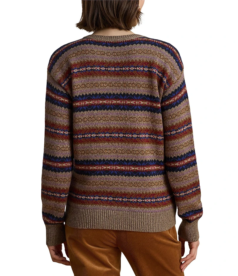 Lauren Ralph Lauren Fair Isle Stripe V-Neck Long Sleeve Sweater