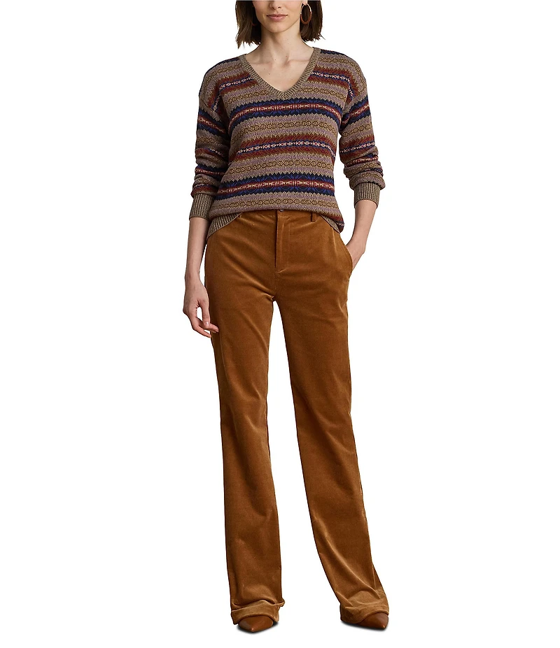 Lauren Ralph Lauren Fair Isle Stripe V-Neck Long Sleeve Sweater