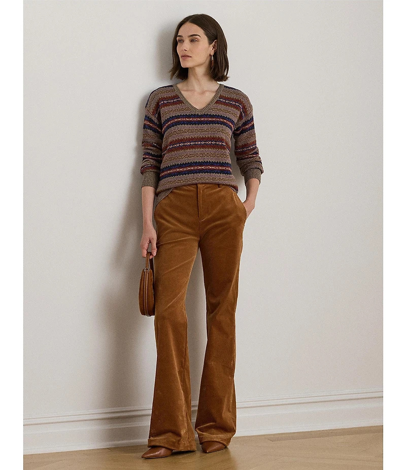 Lauren Ralph Lauren Fair Isle Stripe V-Neck Long Sleeve Sweater