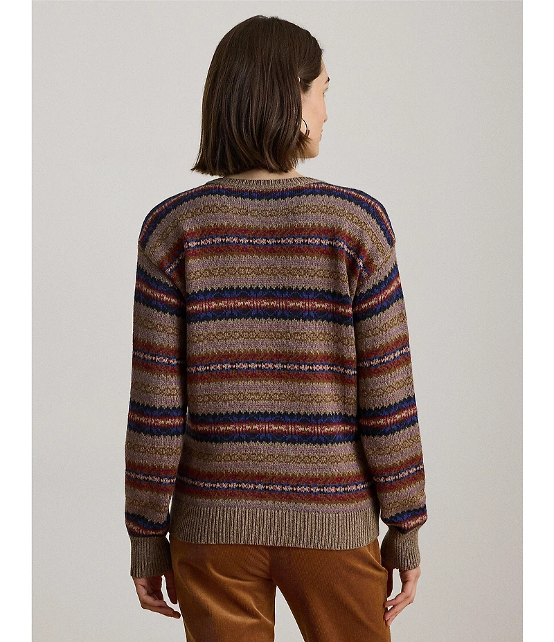 Lauren Ralph Lauren Fair Isle Stripe V-Neck Long Sleeve Sweater