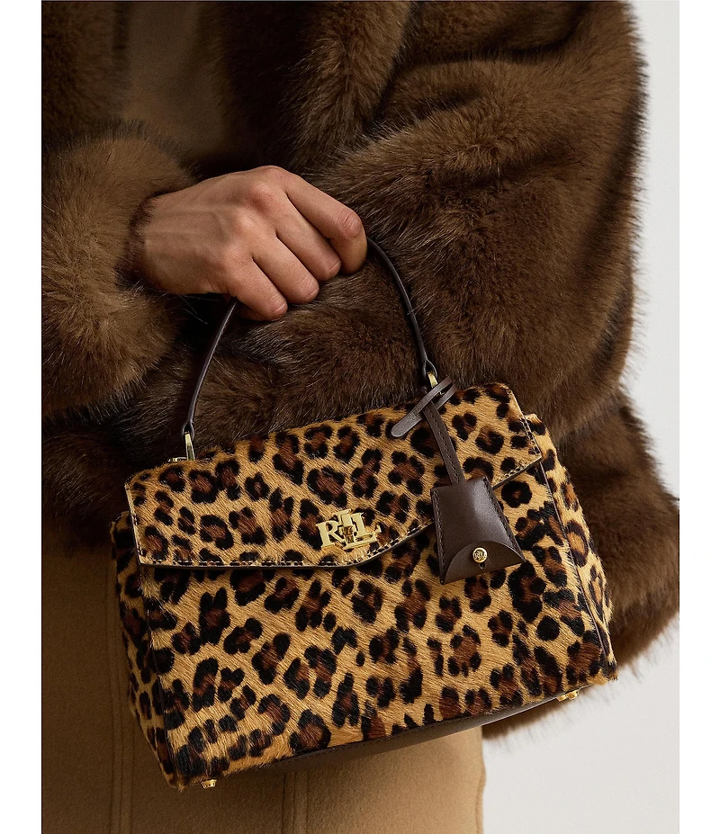 Lauren Ralph Lauren Farrah Leopard Print Haircalf Small Soft Satchel Bag
