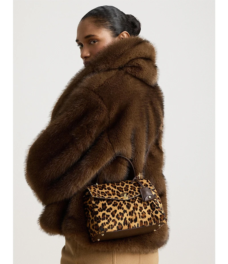 Lauren Ralph Lauren Farrah Leopard Print Haircalf Small Soft Satchel Bag