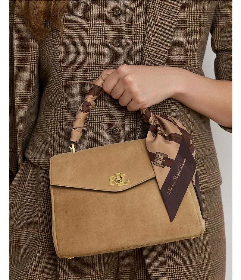 Lauren Ralph Lauren Farrah Scarf-Trim Small Soft Suede Satchel Bag