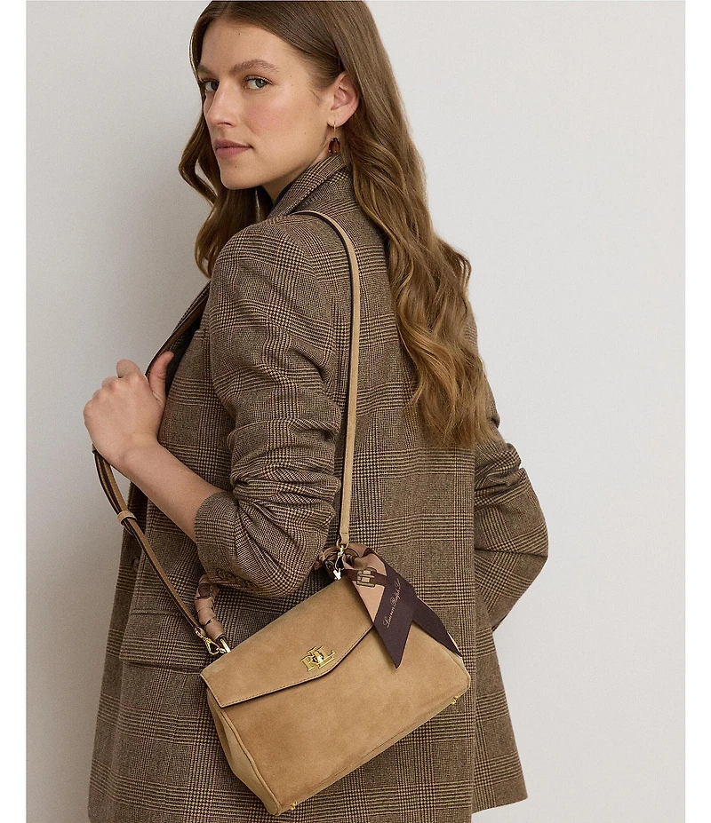 Lauren Ralph Lauren Farrah Scarf-Trim Small Soft Suede Satchel Bag