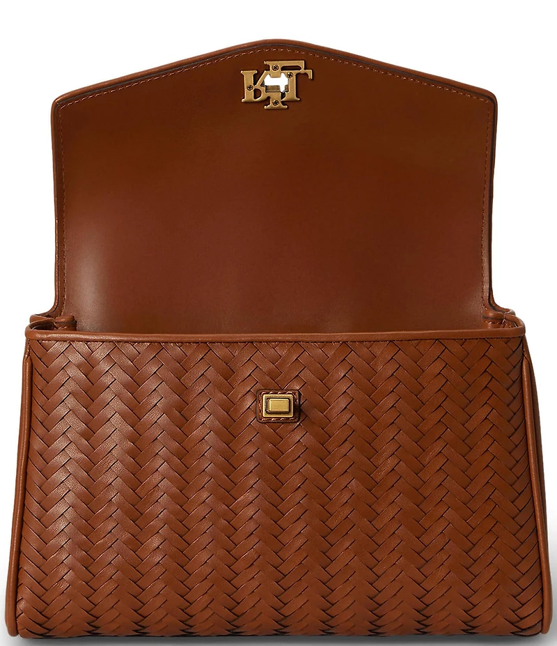 Lauren Ralph Lauren Farrah Small Woven Leather Top Handle Satchel Bag