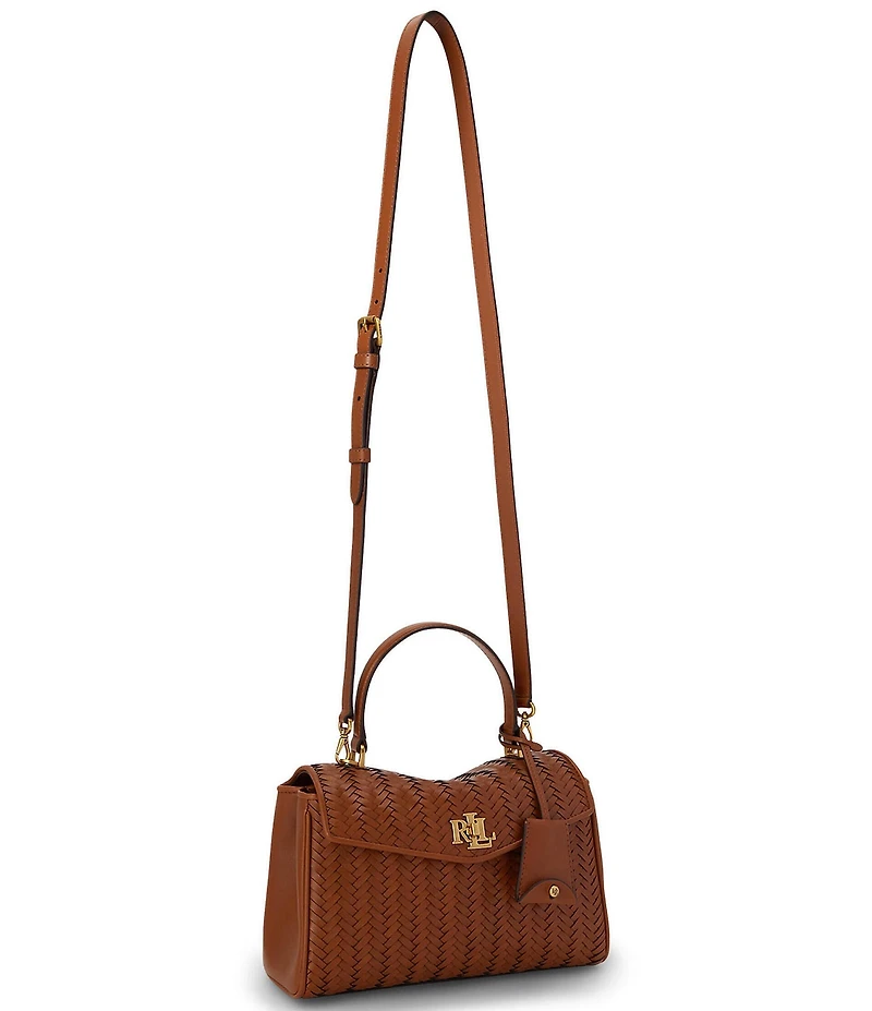 Lauren Ralph Lauren Farrah Small Woven Leather Top Handle Satchel Bag
