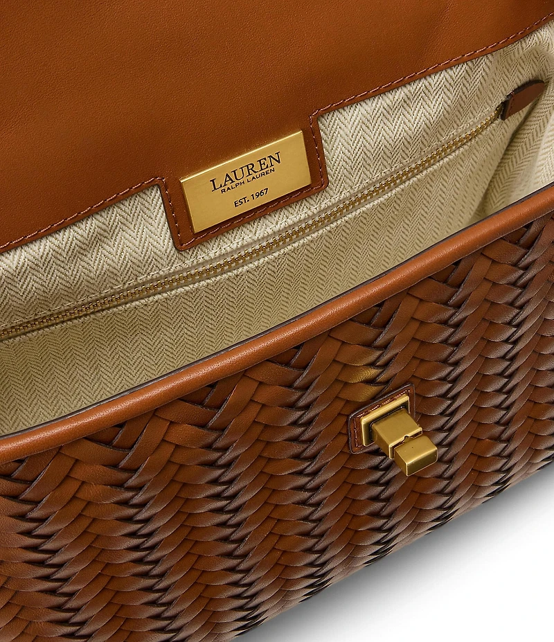 Lauren Ralph Lauren Farrah Small Woven Leather Top Handle Satchel Bag