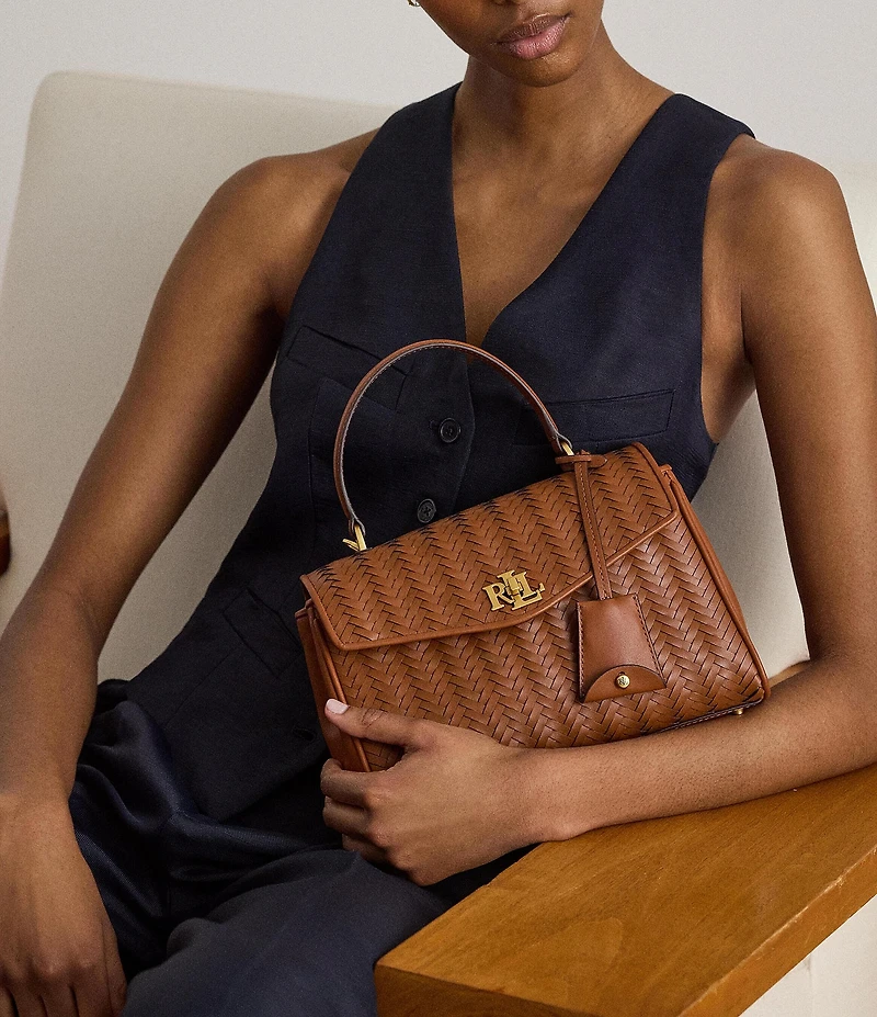 Lauren Ralph Lauren Farrah Small Woven Leather Top Handle Satchel Bag