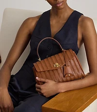 Lauren Ralph Lauren Farrah Small Woven Leather Top Handle Satchel Bag