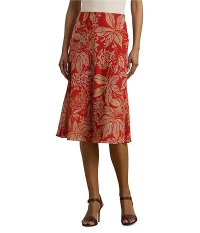 Lauren Ralph Lauren Floral Crinkle Georgette A-Line Pull-On Skirt