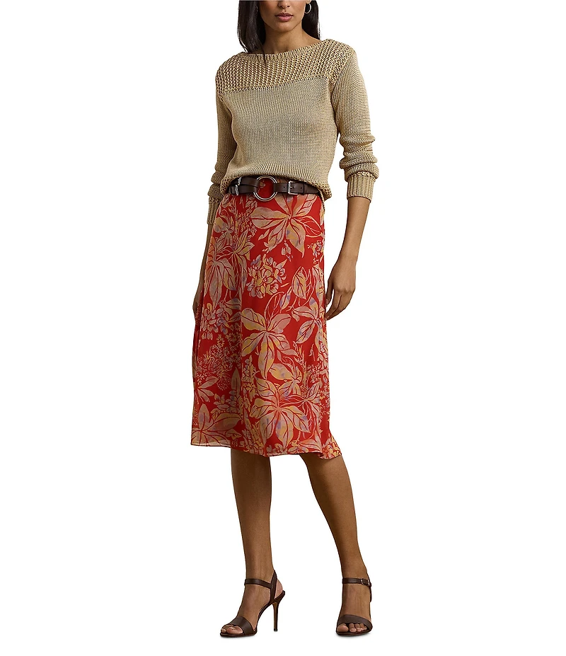 Lauren Ralph Lauren Floral Crinkle Georgette A-Line Pull-On Skirt