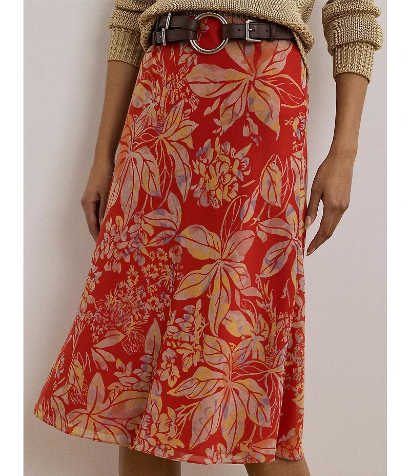 Lauren Ralph Lauren Floral Crinkle Georgette A-Line Pull-On Skirt