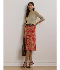 Lauren Ralph Lauren Floral Crinkle Georgette A-Line Pull-On Skirt