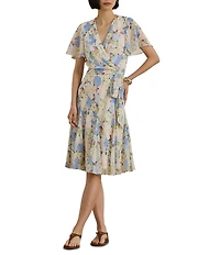 Lauren Ralph Lauren Floral Crinkle Georgette Surplice Dress