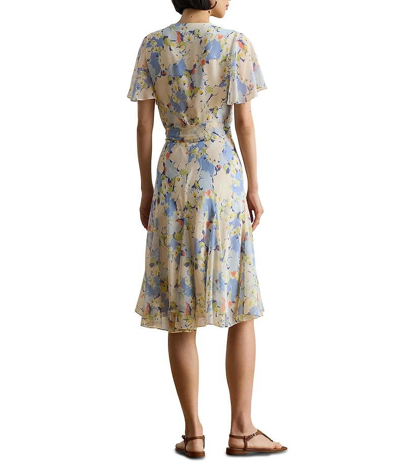 Lauren Ralph Lauren Floral Crinkle Georgette Surplice Dress
