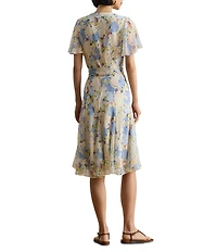 Lauren Ralph Lauren Floral Crinkle Georgette Surplice Dress