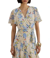 Lauren Ralph Lauren Floral Crinkle Georgette Surplice Dress