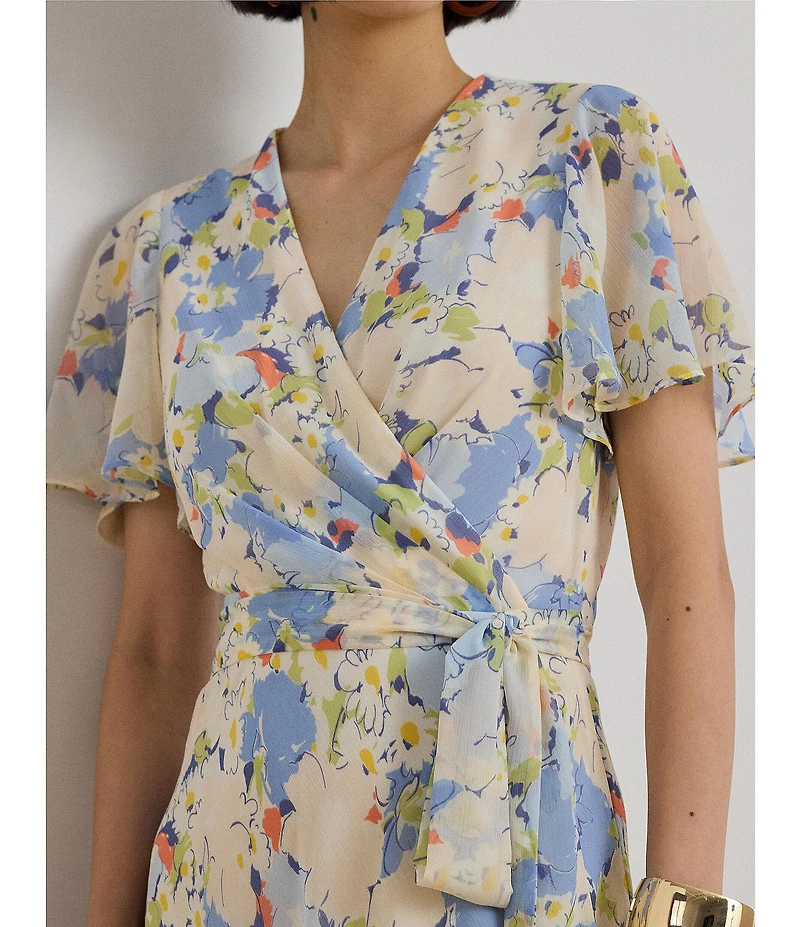Lauren Ralph Lauren Floral Crinkle Georgette Surplice Dress