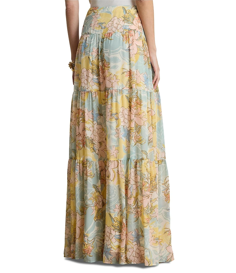 Lauren Ralph Lauren Floral Crinkle Georgette Tiered Maxi Skirt