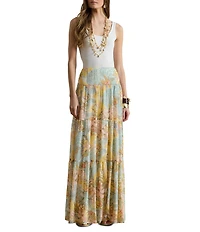 Lauren Ralph Lauren Floral Crinkle Georgette Tiered Maxi Skirt