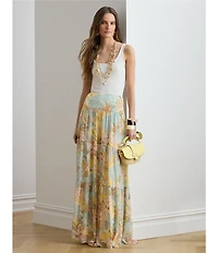 Lauren Ralph Lauren Floral Crinkle Georgette Tiered Maxi Skirt